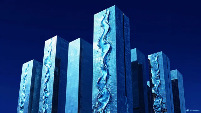 Rising Water Mosaic Skyline — Floating towers 4K wallpaper