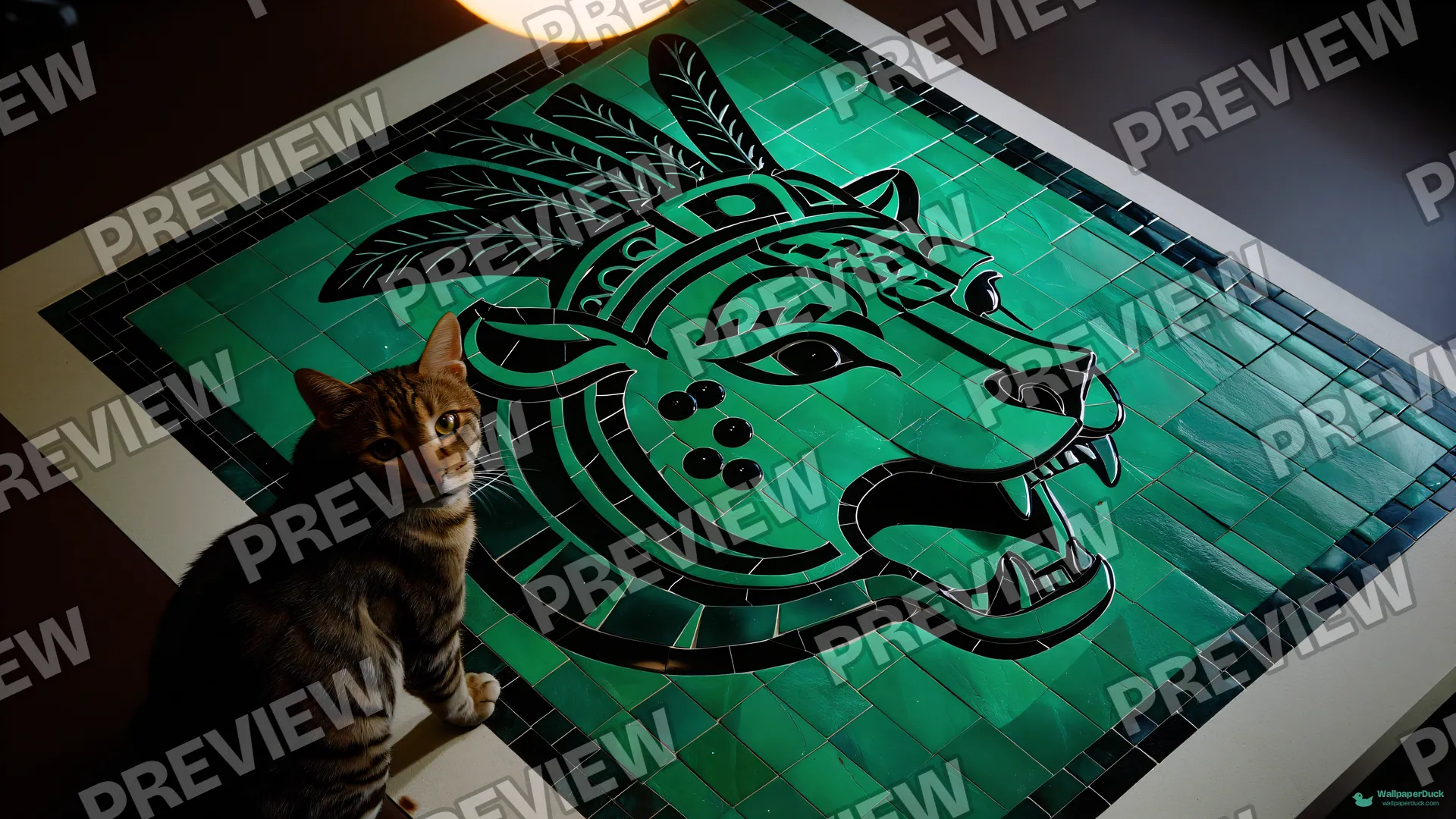 Jaguar Mosaic and Cat — Maya Mozaik Kedi 4K wallpaper
