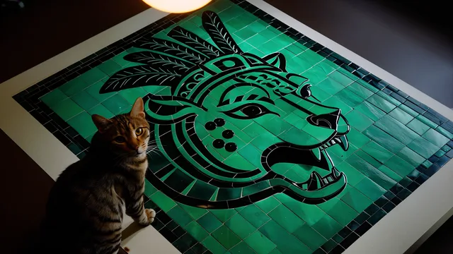 Jaguar Mosaic and Cat — Maya Mozaik Kedi 4K wallpaper