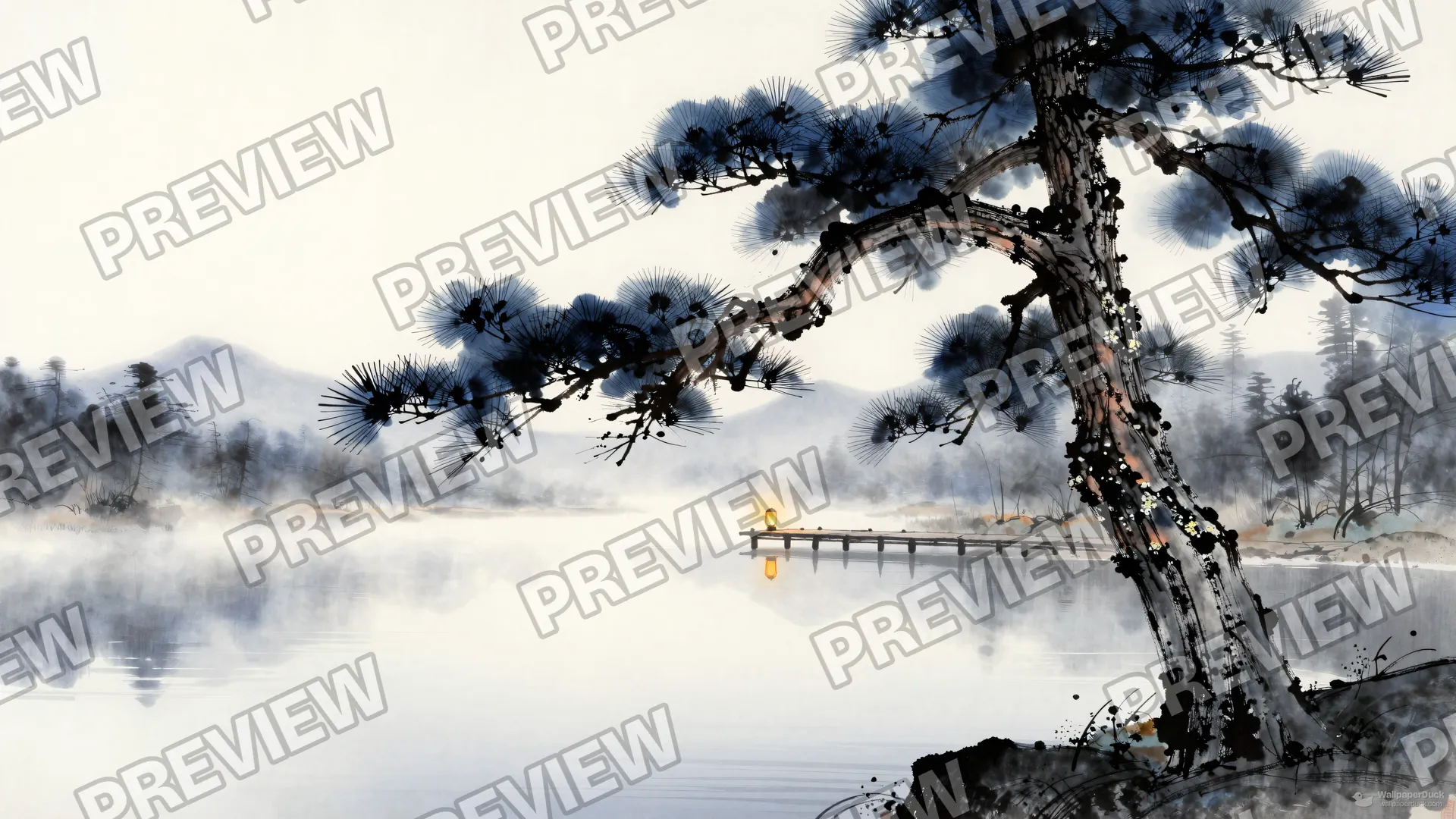 Pine Over Mist — Japanese aesthetic 4K wallpaper