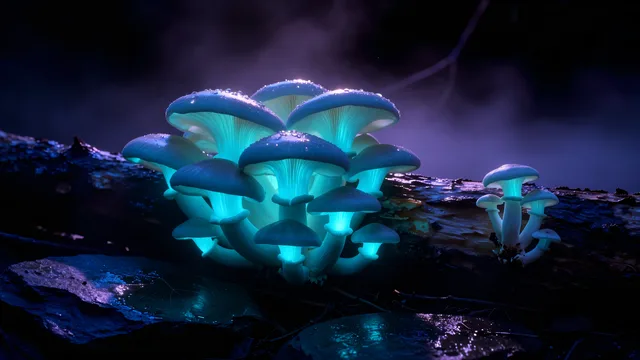 Mycelial Night Glow — Bioluminescence 4K wallpaper
