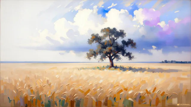 Wheat Field Under Turbulent Sky — Watercolour & impressionism 4K wallpaper