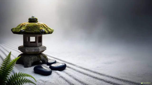 Misty Karesansui Corner — Japanese aesthetic 4K wallpaper