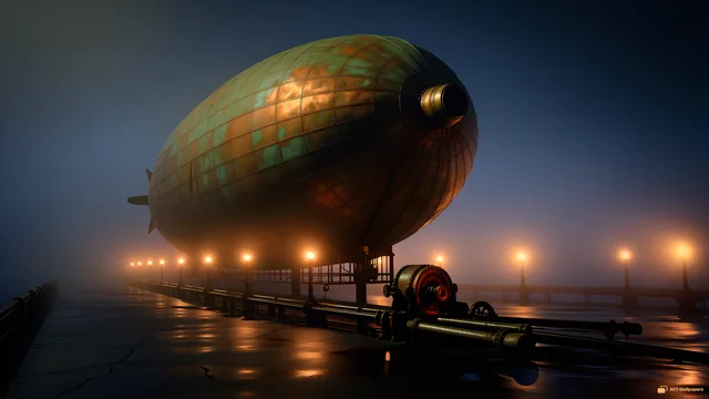 Steam Dock at Dusk — Steampunk machines 4K wallpaper