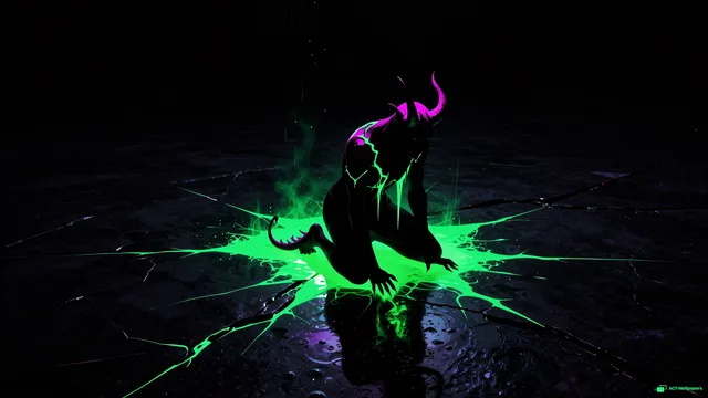 Neon Kneeling Void — Neon nightmare 4K wallpaper