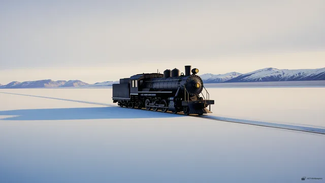 Lonely Iron on Ice — Train on the glacier 4K wallpaper