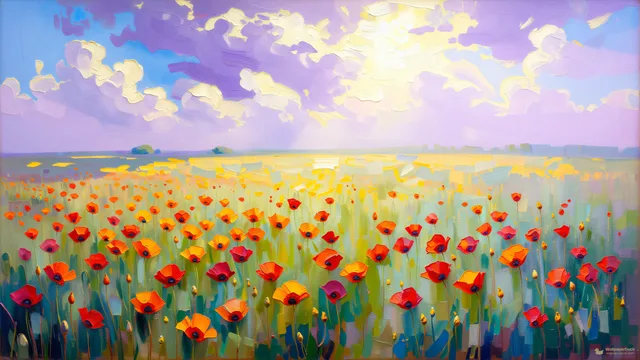 Impressionist Poppy Field — Watercolour & impressionism 4K wallpaper