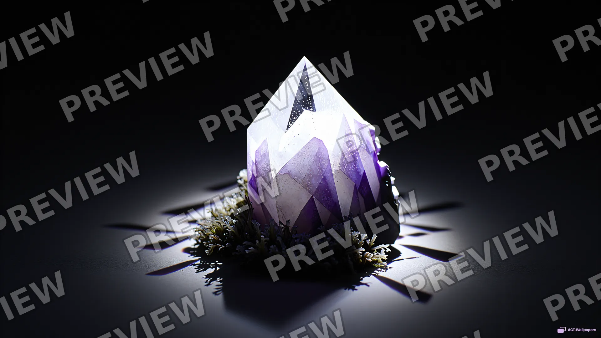 Amethyst Moss Refraction — Crystal botanicals 4K wallpaper