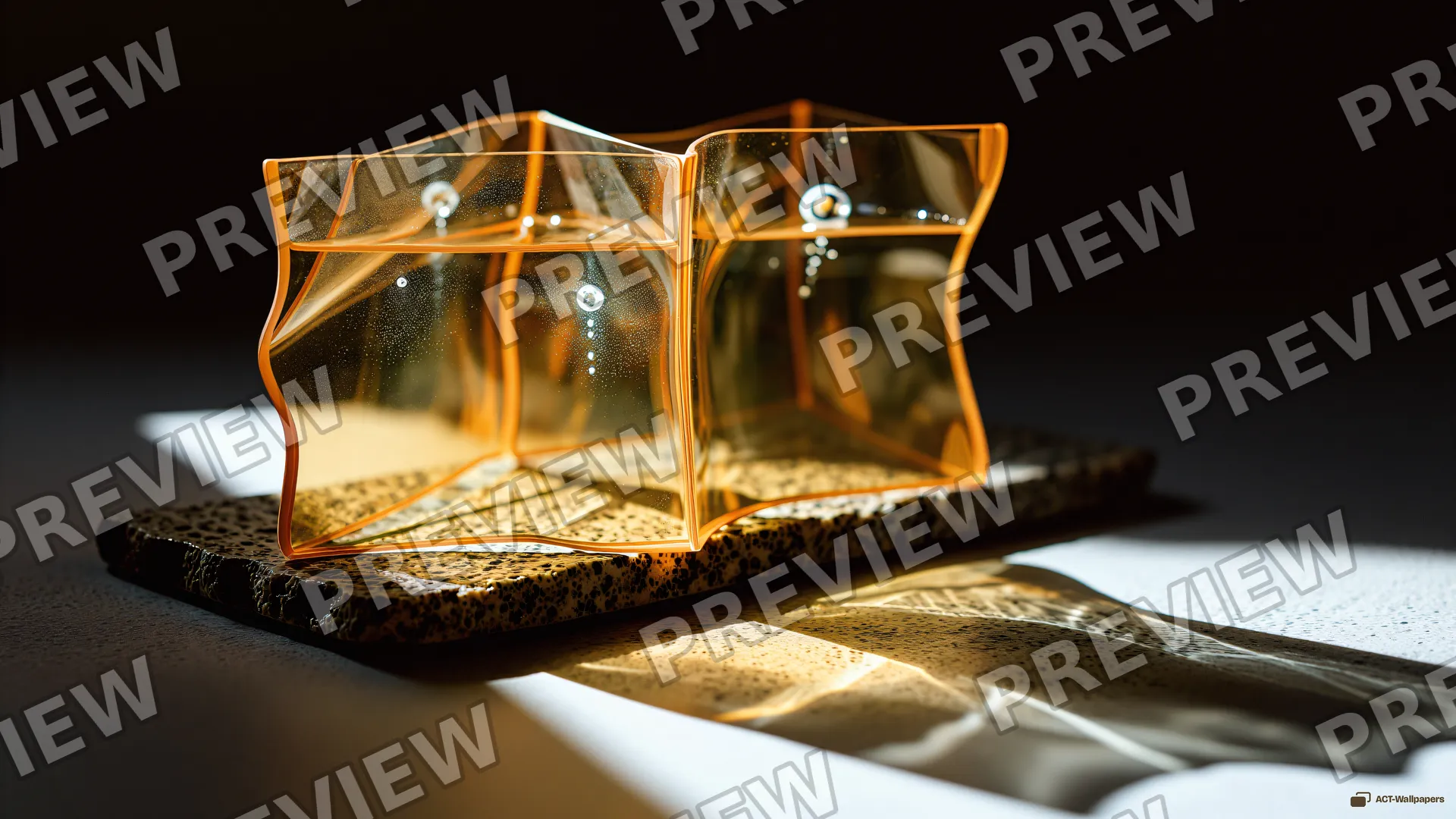 Folded Amber Glass Study — Glass sculpture 4K wallpaper