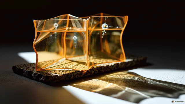 Folded Amber Glass Study — Glass sculpture 4K wallpaper