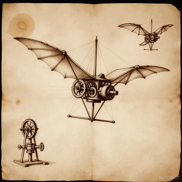 Aged Inventor's Page — Renaissance technical drawing 4K wallpaper
