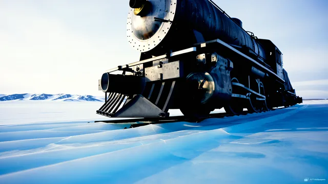 Glacial Iron Flank — Train on the glacier 4K wallpaper