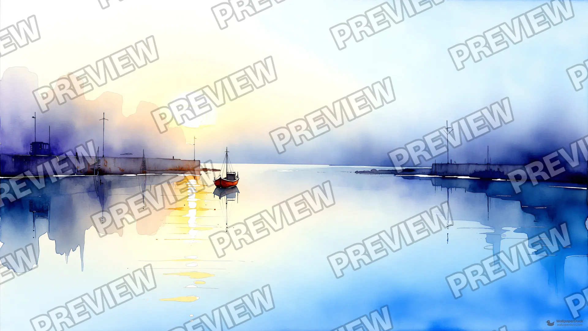 Harbour Dawn Wash — Watercolour & impressionism 4K wallpaper