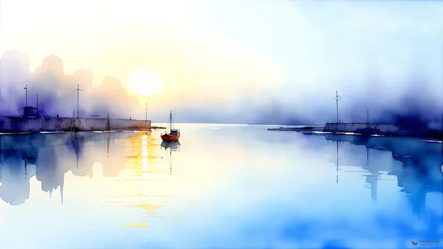 Harbour Dawn Wash — Watercolour & impressionism 4K wallpaper