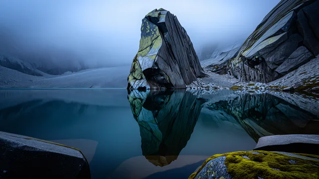 Glacial Mirror Valley — Stone & water 4K wallpaper