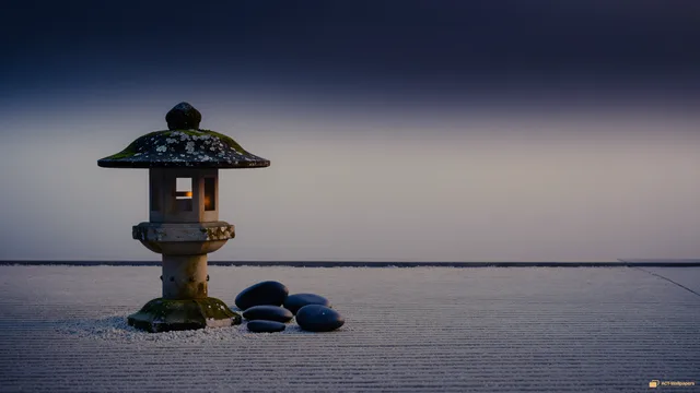 Stone Lantern Silence — Japanese aesthetic 4K wallpaper