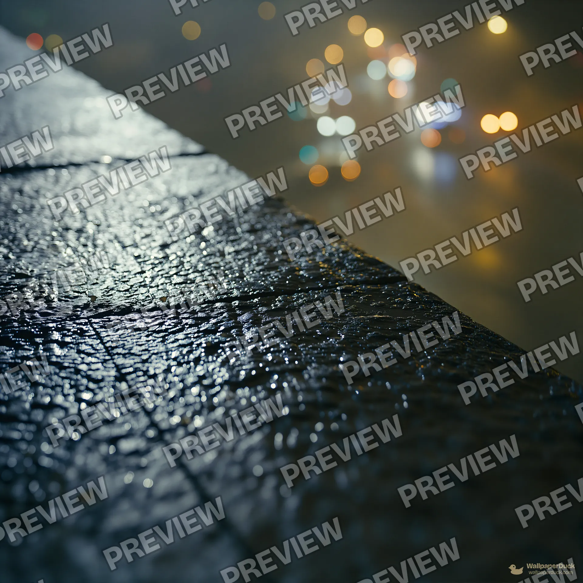 Rain-Slicked Asphalt Bokeh — Night city bokeh 4K wallpaper