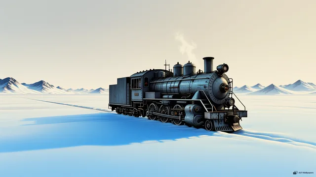 Glacial Iron Solitude — Train on the glacier 4K wallpaper