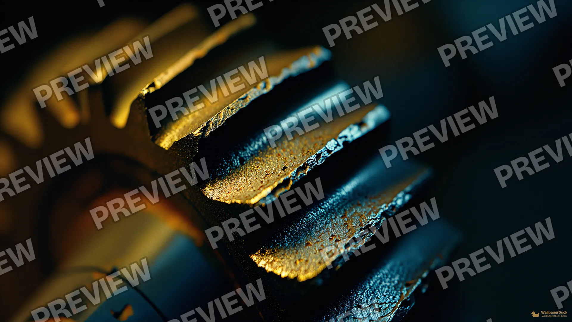 Worn Brass Interlock — Macro mechanics 4K wallpaper