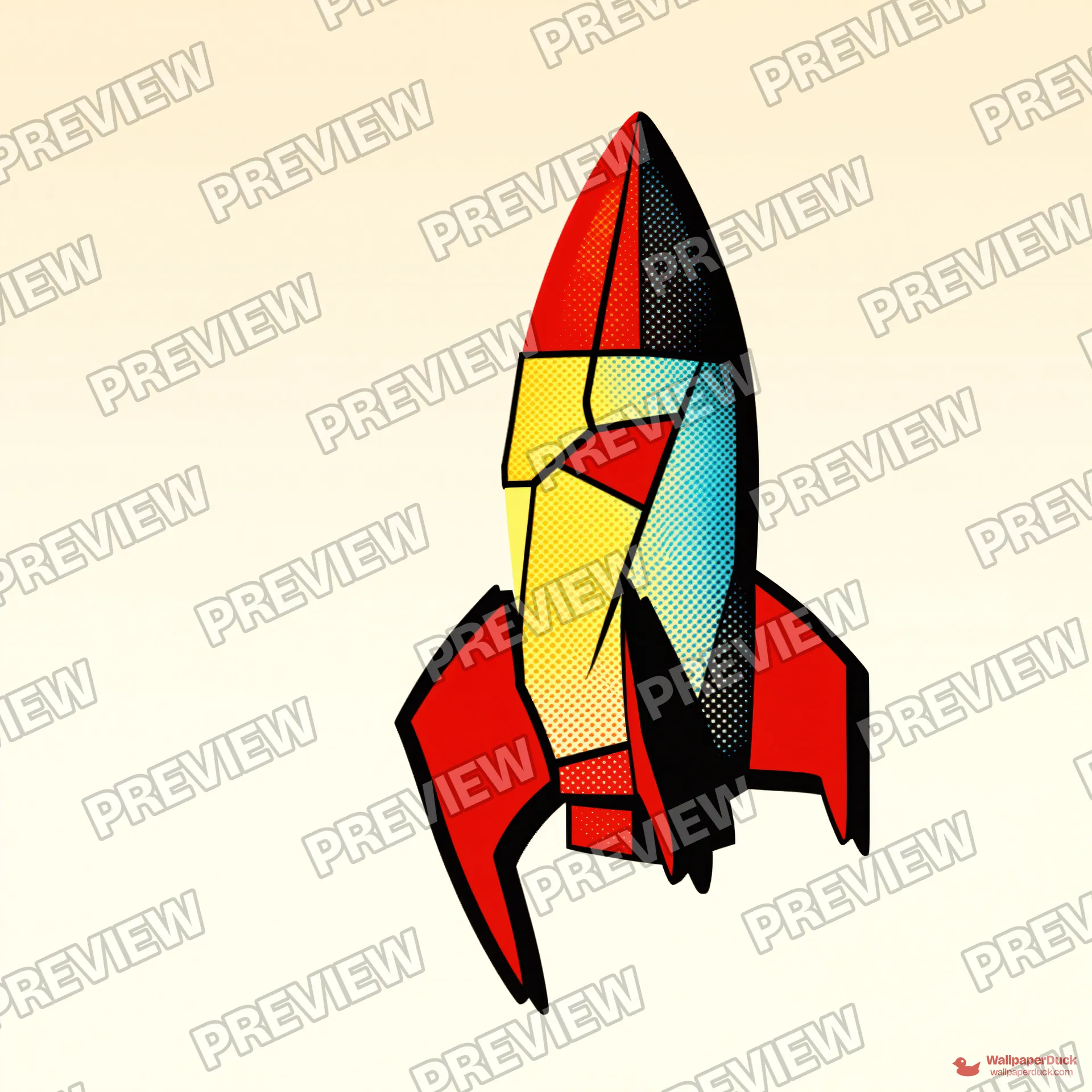 Cubist Rocket Print — Retro pop art 4K wallpaper