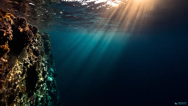 Reef Wall Light Shafts — Underwater 4K wallpaper