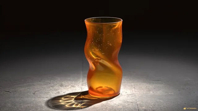 Amber Glass Vase Caustics — Glass sculpture 4K wallpaper