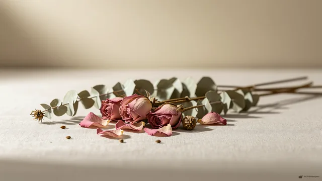 Dusty Rose and Linen Still Life — Dried flower arrangements 4K wallpaper