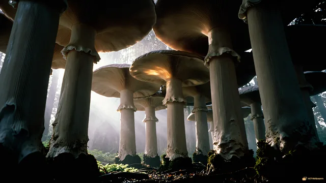 Fungal Cathedral Vault — Mushroom cathedral 4K wallpaper