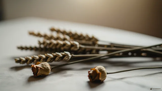Dried Wheat and Linen Still Life — Dried flower arrangements 4K wallpaper