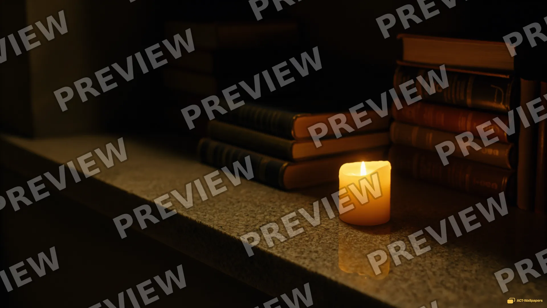 Stone Library Candle — Dark interiors 4K wallpaper