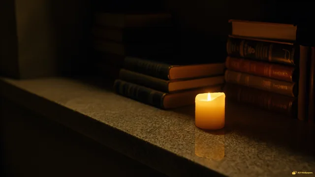 Stone Library Candle — Dark interiors 4K wallpaper