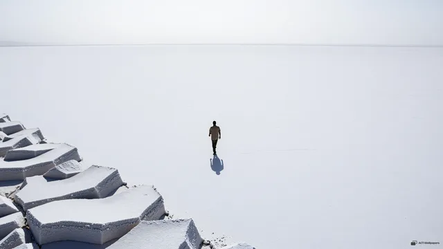 Salt Pan Solitude — Salt flat walk 4K wallpaper