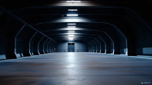 Hangar Spine Void — Sci-fi interiors 4K wallpaper