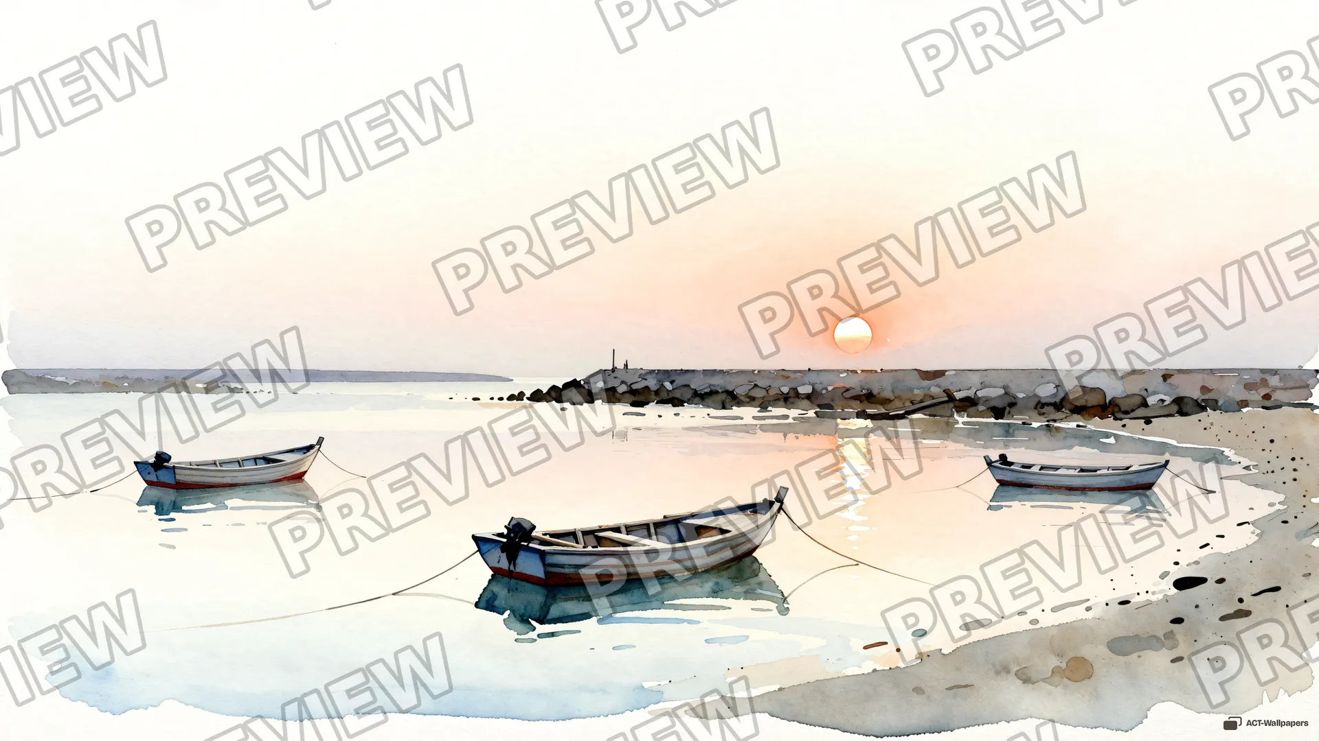 Harbour Dawn Watercolour — Watercolour & impressionism 4K wallpaper