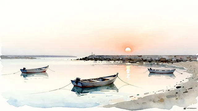 Harbour Dawn Watercolour — Watercolour & impressionism 4K wallpaper