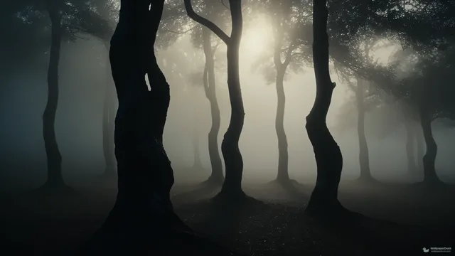 Skeletal Pines in Fog — Nature landscapes 4K wallpaper
