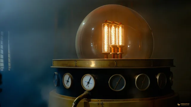 Vacuum Tube Brain Machine — Steampunk machines 4K wallpaper