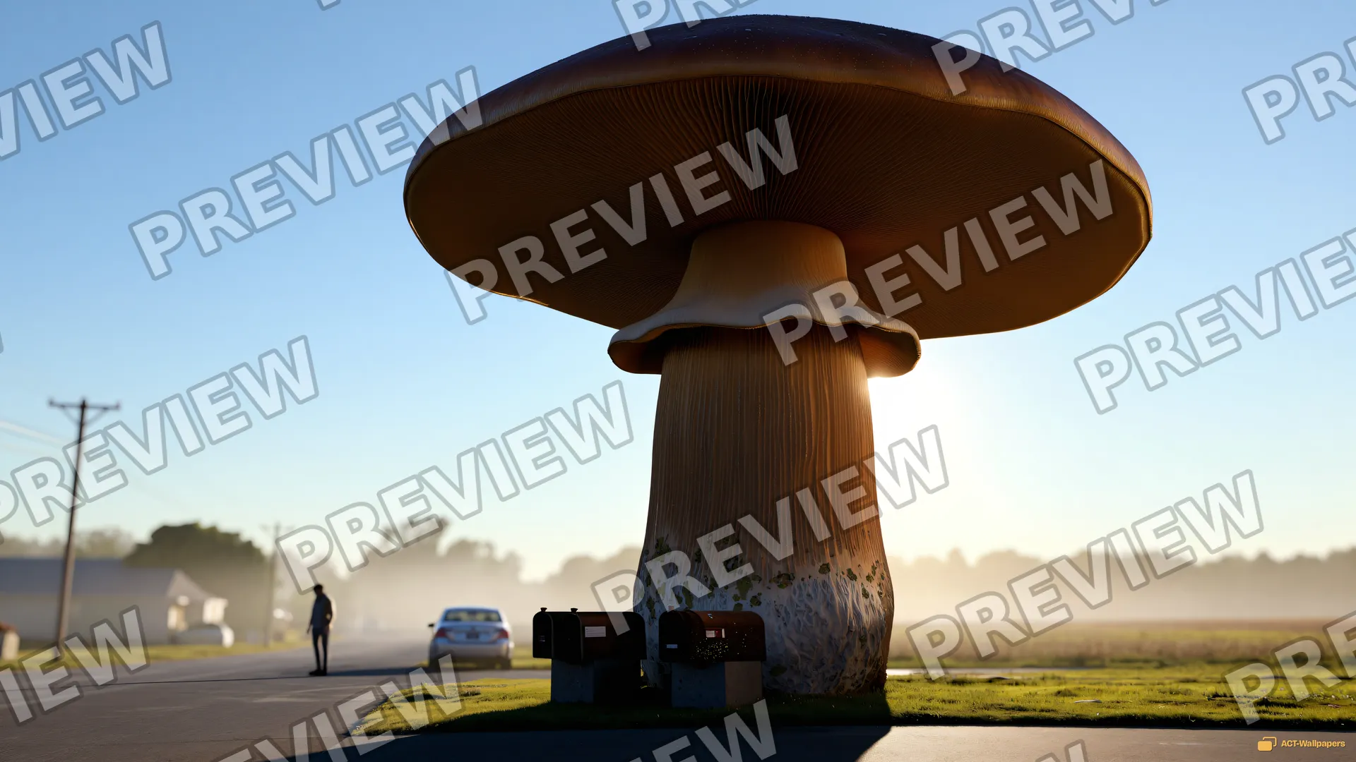 Colossal Porcini Suburbia — Giant mushroom forest 4K wallpaper