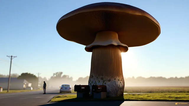 Colossal Porcini Suburbia — Giant mushroom forest 4K wallpaper