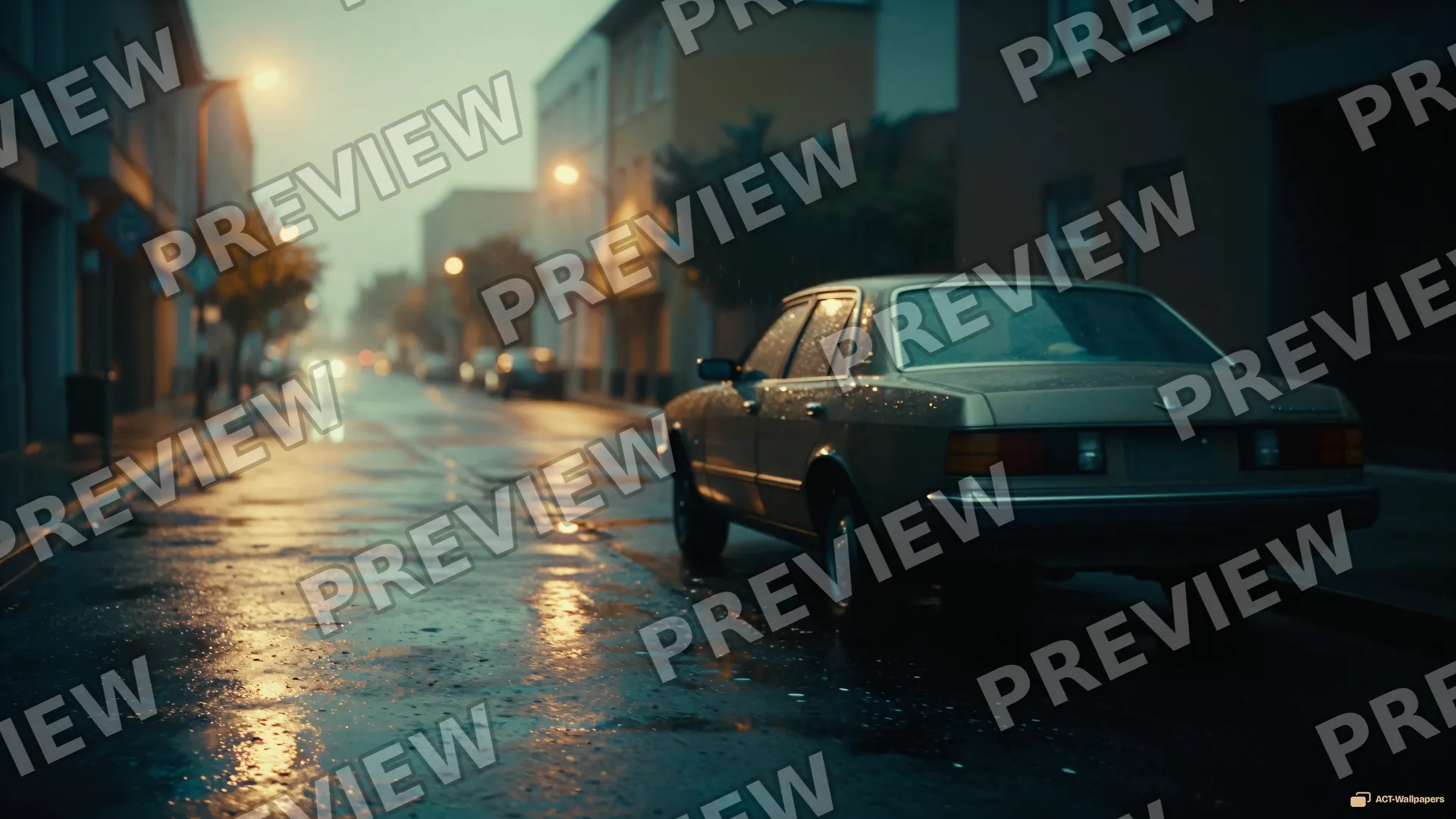 Twilight Rain Reflections — Analog cinema 4K wallpaper