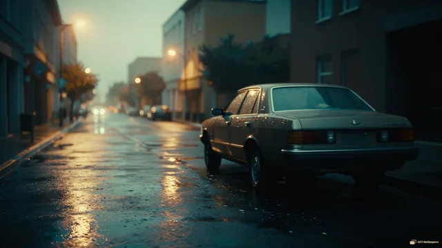 Twilight Rain Reflections — Analog cinema 4K wallpaper