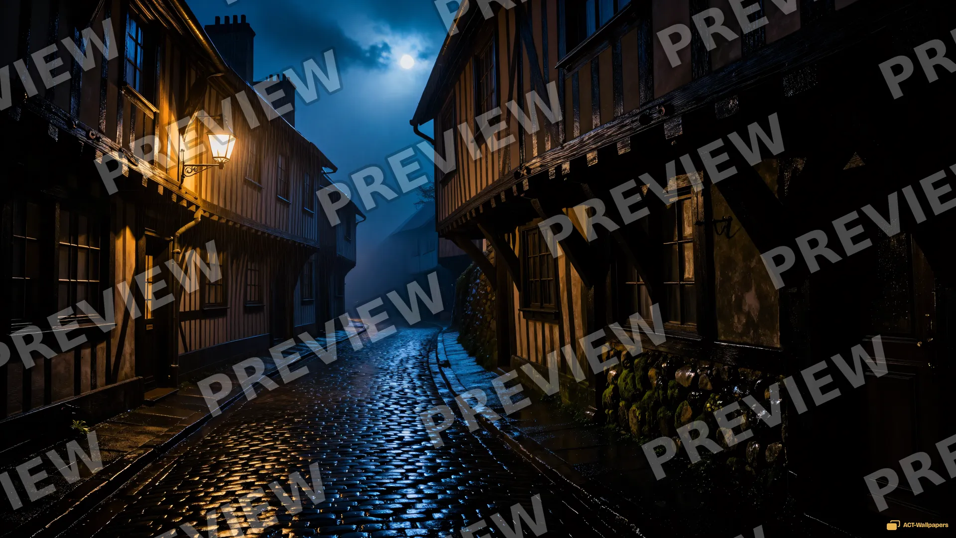 Rain-Slicked Medieval Lane — Medieval fantasy 4K wallpaper