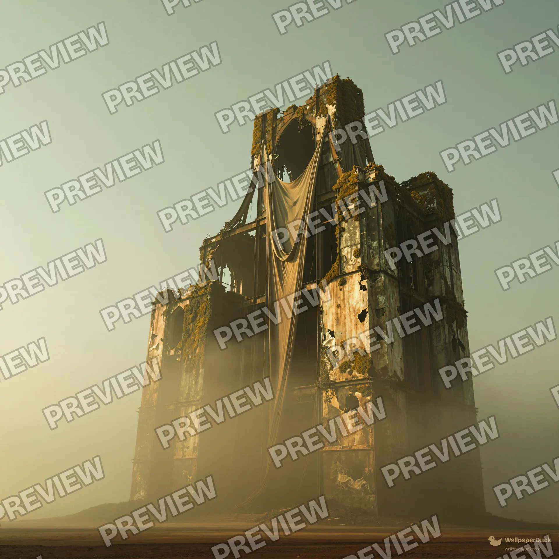 Decaying Cathedral Skeleton — Dystopian dream 4K wallpaper