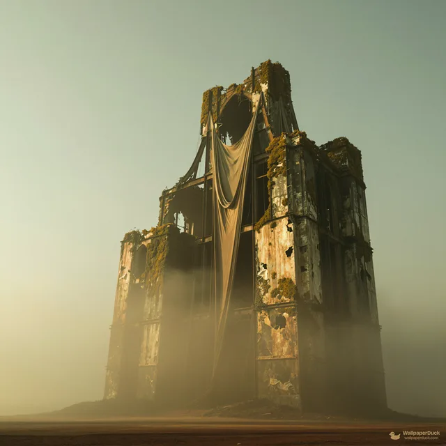 Decaying Cathedral Skeleton — Dystopian dream 4K wallpaper