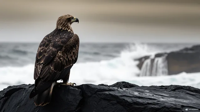 Rear View Coastal Perch — Sea eagle on the shore 4K wallpaper