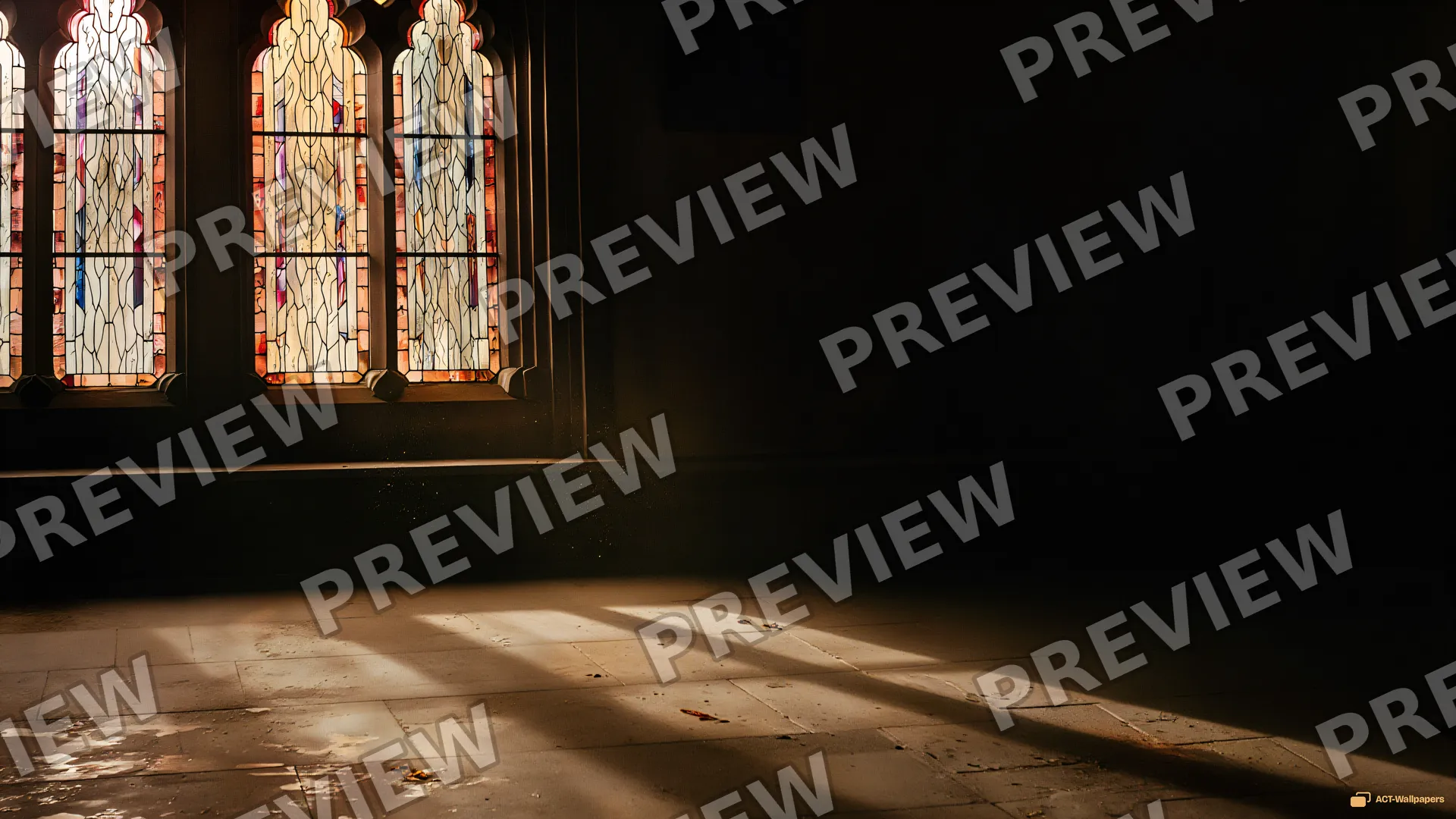 Gothic Light Pools — Stained-glass light 4K wallpaper