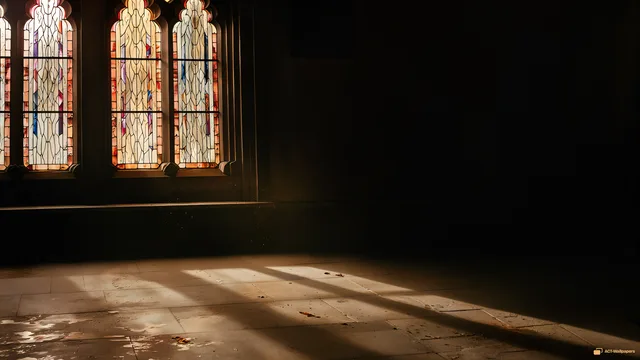 Gothic Light Pools — Stained-glass light 4K wallpaper