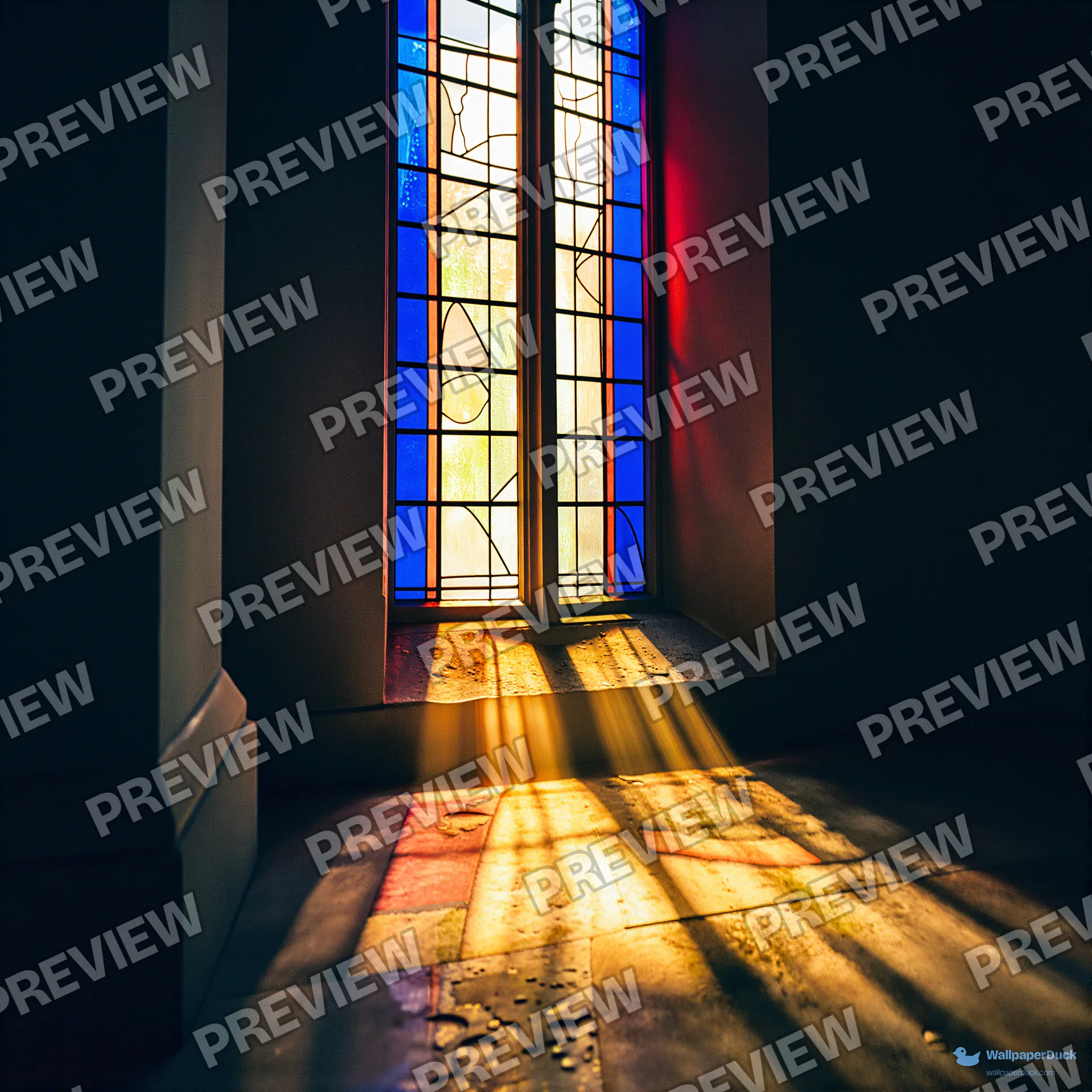 Cathedral Light Pool — Stained-glass light 4K wallpaper