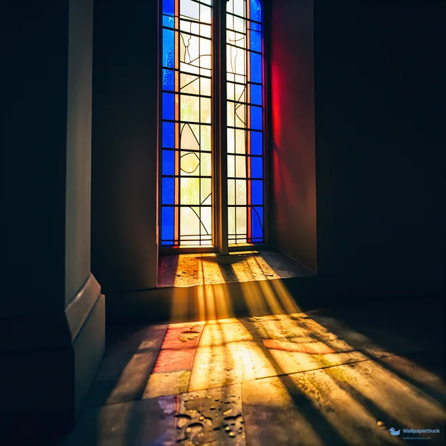 Cathedral Light Pool — Stained-glass light 4K wallpaper