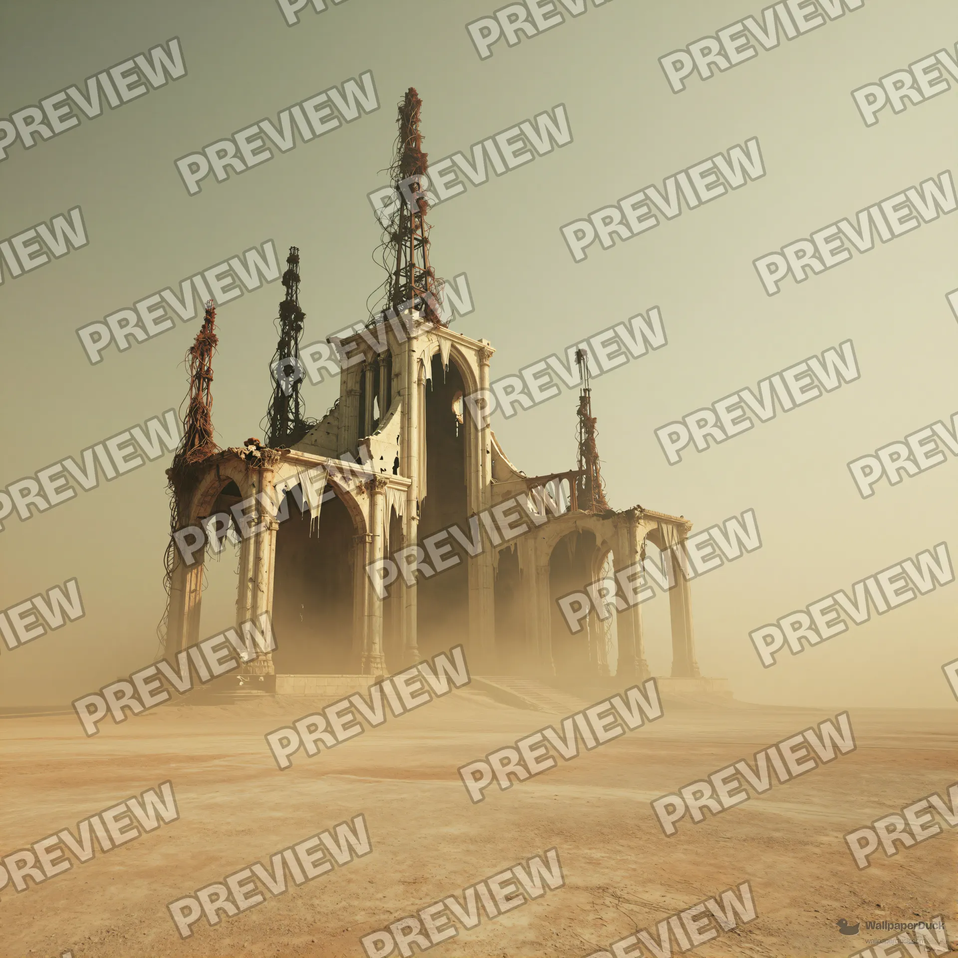 Decaying Cathedral Skeleton — Dystopian dream 4K wallpaper
